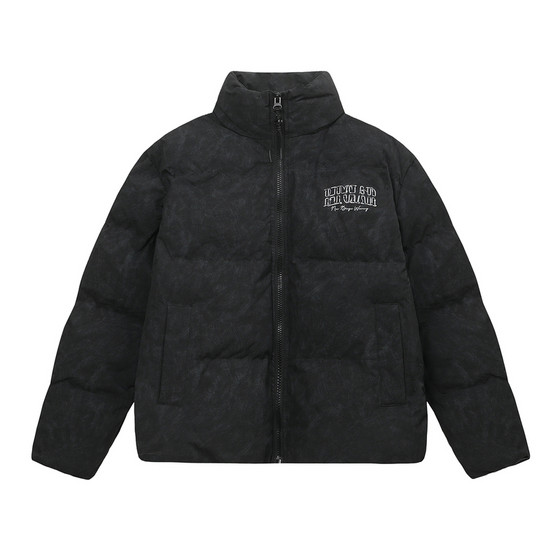 
BIPOLAR Foamed Deconstructed Graphic Cotton Clothes Printed Stand Collar Loose Winter Bread Jacket Men's Basic Warmth Couple