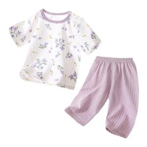 Baby summer suit short -sleeved cropped pants baby pure cotton thin new split split summer clothes men and girls summer dress
