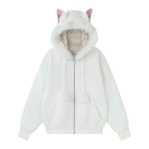 
BJHG reckless cat ears plus velvet hooded sweatshirt jacket for men and women winter cotton casual couple jacket