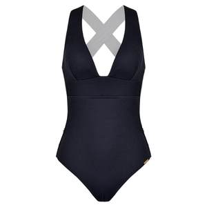 
Rose same sisia swimsuit for women 2025 sexy slim belly covering blue deep V high-end one-piece swimsuit