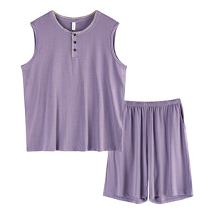 
Xuanliang couple's pajamas with breast pads for women summer thin modal cotton vest shorts men's home wear set