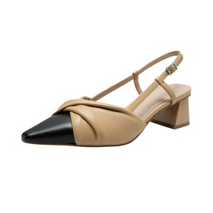 
Qianbaidu summer fashion semi-cool empty sandals bag-toe single shoes pointed toe high heels thick heels commuting real leather