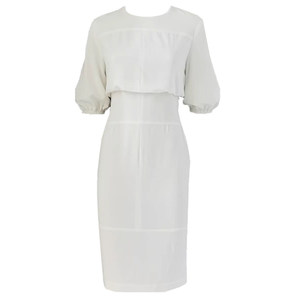 High -end customized AMAL CLOONEY same OL wind solid color simple, generous fashion seven -point sleeve high waist dress
