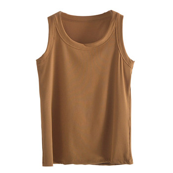 Women's middle-collar threaded cotton vest with inner strap base shirt