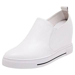 Inner heightened white shoes, juvenile leather, delicate and slim shoes, small heightened and slim heeled casual shoes for women