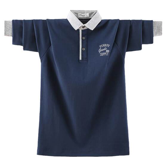 Long -sleeved T -shirt men's lapel POLO shirt pure cotton autumn and winter clothes plus fat, increase the large size fat man fat guy