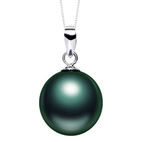 18K Gold Tahitian Black Pearl Pendant Necklace - Peacock Green Mother Of Pearl
