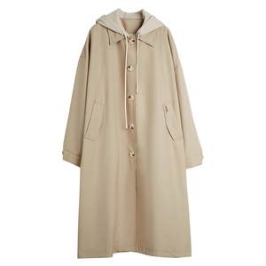 
ELLE French high-end stitching contrasting color hooded windbreaker jacket for women 2025 autumn new mid-length top