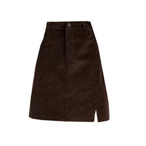 Large -size coffee side split retro core velvet mid skirt women autumn and winter cover A -shaped skirt fat mm bun arm skirt
