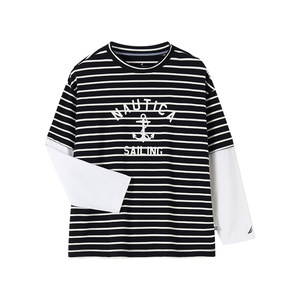 
NAUTICA/Nuotika Children's Clothing Boys and Girls Striped Long Sleeve T-shirt Spring and Autumn Fake Two-piece Nautical Series