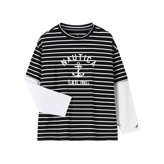 
NAUTICA/Nuotika Children's Clothing Boys and Girls Striped Long Sleeve T-shirt Spring and Autumn Fake Two-piece Nautical Series
