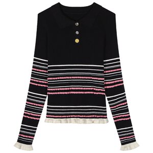 Luoluo sweater for autumn and winter women's black pullover striped sweater 2025 new design touch top