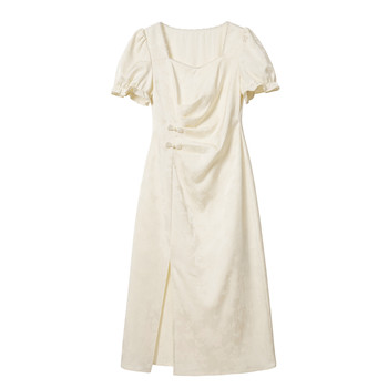 
Large size women's blue puff sleeve dress