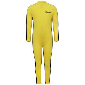 Van Dean boy and girl striking long-sleeved one-piece swimsuit