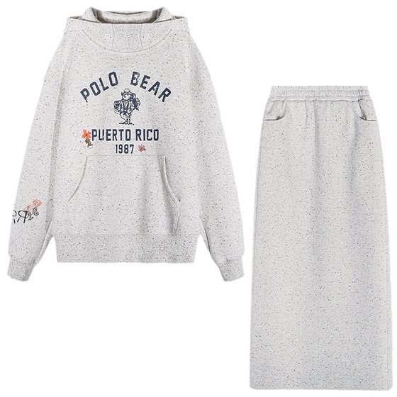 
Luoluo Introduction Set 2025 new women's autumn and winter gray hooded sweatshirt suit skirt small person + skirt