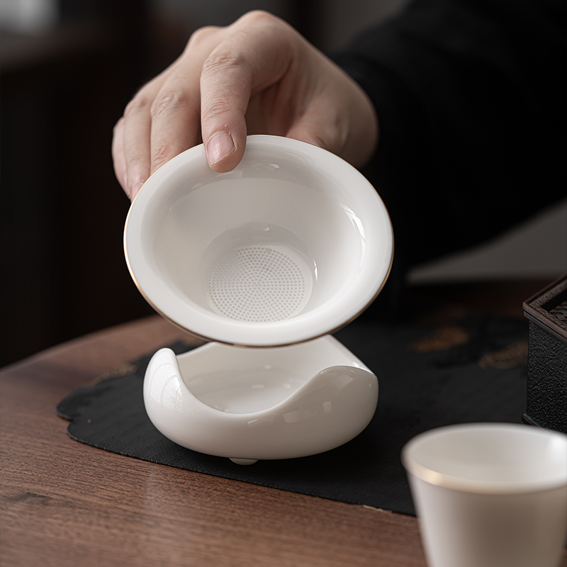 德化羊脂玉白瓷一体茶漏套组茶水分离过滤器家用功夫茶具配件茶隔