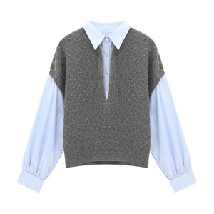 
Basic House/Baijiahao Korean fake two-piece shirt spliced knitted sweater autumn and winter new pullover top
