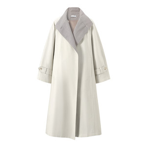 
SINGLE MOMENT 25AW autumn double-sided satin pattern A-line silhouette semi-stand collar long windbreaker jacket for women