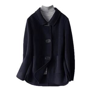 Double-sided velvet coat women's short lapel navy blue light luxury temperament 2026 spring and autumn new woolen coat for small people