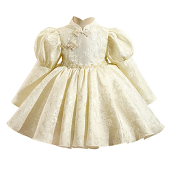 Girls' Early Autumn Dress 2023 New Piano Performance Costume Chinese Style Foreign Style One-year-old Flower Girl White Princess Dress For Children