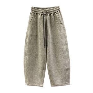 
Gray Drawstring Elastic Waist Scimitar Sweatpants Women's 2026 Spring New Loose Casual Wide Leg Harem Nine-Point Pants