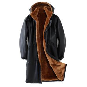 Labor insurance leather jacket sells meat leather coat men's waterproof and cold cotton jacket plus velvet thick medium long cotton clothing
