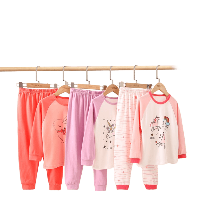 Girls autumn clothes and long pants pure cotton girls warm suit spring and autumn baby girl autumn clothes and night clothes cotton base medium and big children
