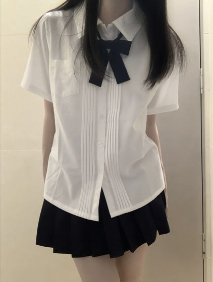 夏季新款日系学院风原创jk制服衬衫套装女学生校供感褶皱百搭衬衣