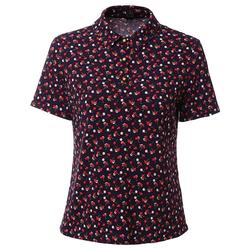 Xiangmulan 2023 New Summer Women's Floral Polo Shirt Knitted Elastic Slim Temperament Large Size Short-sleeved Shirt