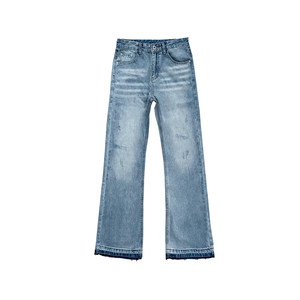 
XMOB STUDIO American washed retro distressed light blue bootcut jeans men's straight slim trousers trendy