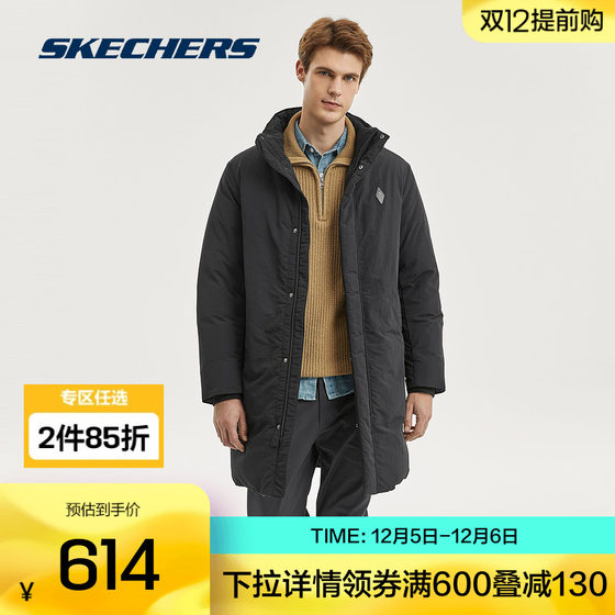 Skechers斯凯奇正品奥莱 男子梭织长款羽绒服外套保暖防寒百搭