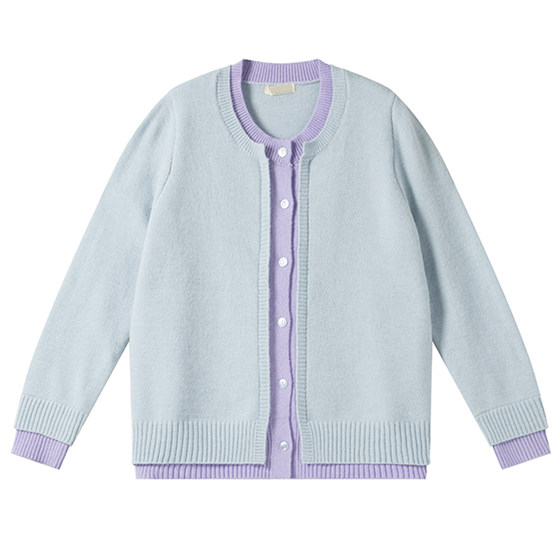 Design sense of vitality and age-reducing style fake two-piece sweater Fat Yingying plus size women's spring contrast color slimming knitted cardigan