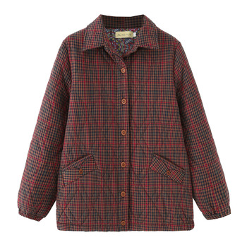 
Spring and autumn lapel plaid cotton coat for middle-aged and elderly mothers