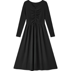 
Aijutu Hepburn style black skirt spring and autumn new V-neck pleated waist A-line knitted dress long skirt