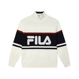 FILA official couple knitted sweater 2023 winter comfortable and casual contrasting color spliced ​​stand collar sweater
