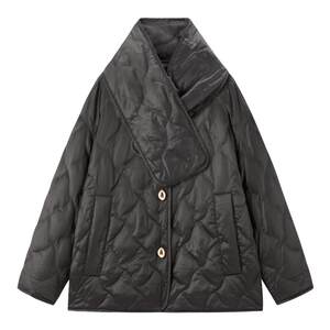 
[Same style in shopping malls] PEACEBIRD Light Thin Scarf Down Jacket Women's Short Black Premium Jacket A1ACF4121