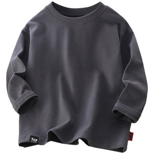 Solid color children's long-sleeved T-shirt pure cotton Korean style medium and large children's style round neck top spring and autumn boys' bottoming shirt trendy