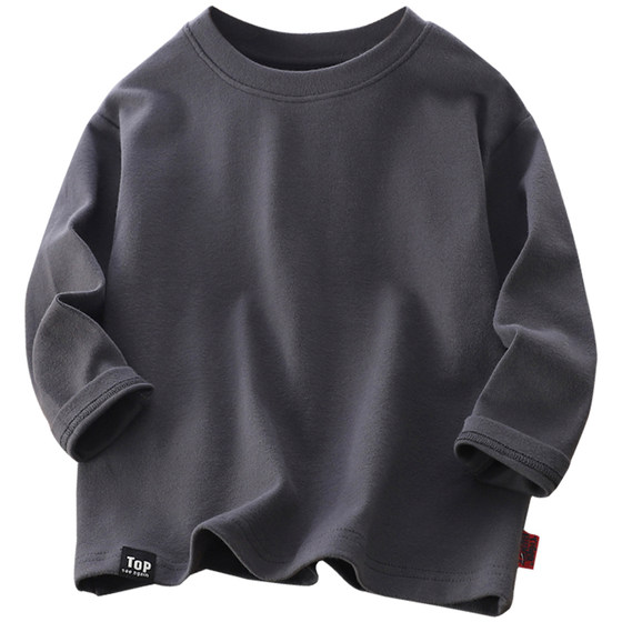 Solid color children's long-sleeved T-shirt pure cotton Korean style medium and large children's style round neck top spring and autumn boys' bottoming shirt trendy