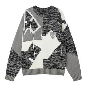 
INXXAPYD lazy patchwork crew neck sweater for men and women, retro tassel design pullover sweater