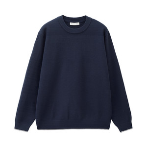 
Designer Giordano textured knitted sweater men's contrasting edge loose round neck blended sweater 18055705