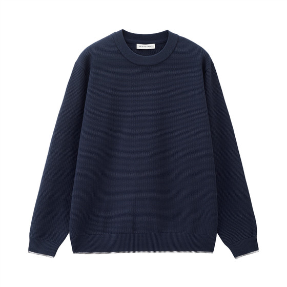 
Designer Giordano textured knitted sweater men's contrasting edge loose round neck blended sweater 18055705