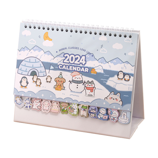 2024年卓上カレンダー - かわいい動物デザイン