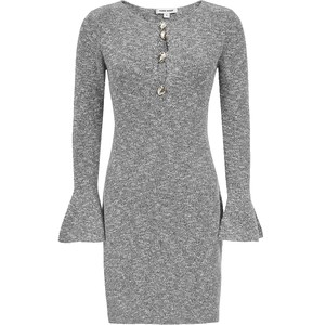 
Vero Moda Dress 2025 Autumn Cotton Round Neck A-Line Lotus Sleeves Metal Button Knitted Skirt Thousand Gold Style