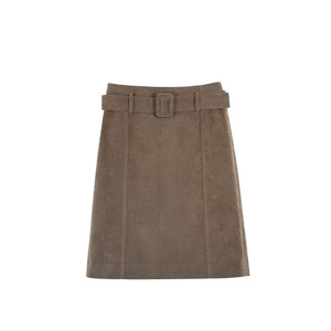
Chen Mifan Modern City Brown Suede Skirt Women's Detachable Belt Retro Style Straight Midi Skirt