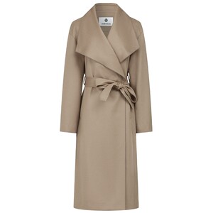 Mendeshi mid-length woolen coat 2026 spring new solid color large lapel lace-up sheep wool coat