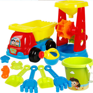 
Children's beach toy car set seaside hourglass baby playing with sand digging small shovel and bucket cassia tools