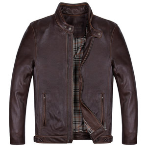 
European and American style retro leather leather jacket for men's head layer cowhide double zipper leather jacket for autumn and winter short fashionable leather jacket