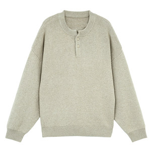 bdpowerup Henry Collar Pullover Sweater Men's Spring Style Simple Loose Shoulder Solid Color Base Knitted Sweater
