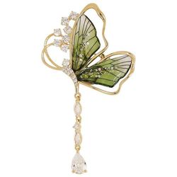 The Wizard Of Oz High-end Emerald Brooch With Translucent Insect Tassel Butterfly Corsage - Niche Personality Accessories For Women
