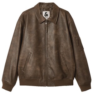 
Jack Jones men's spring fashion trendy versatile letter embroidered lapel loose leather jacket